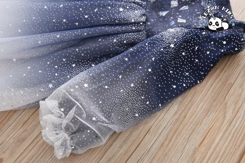 LEZONKIDS - Autumn Children's Gradient Puff Starry Skirt Long Sleeve Sequin Layered Princess Dress